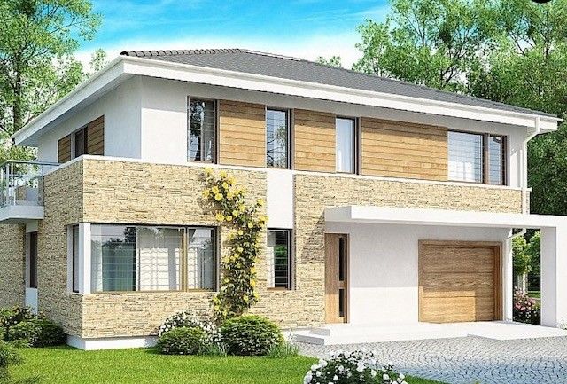 строительство домов проекты Проект двухэтажного дома с гаражом и камином